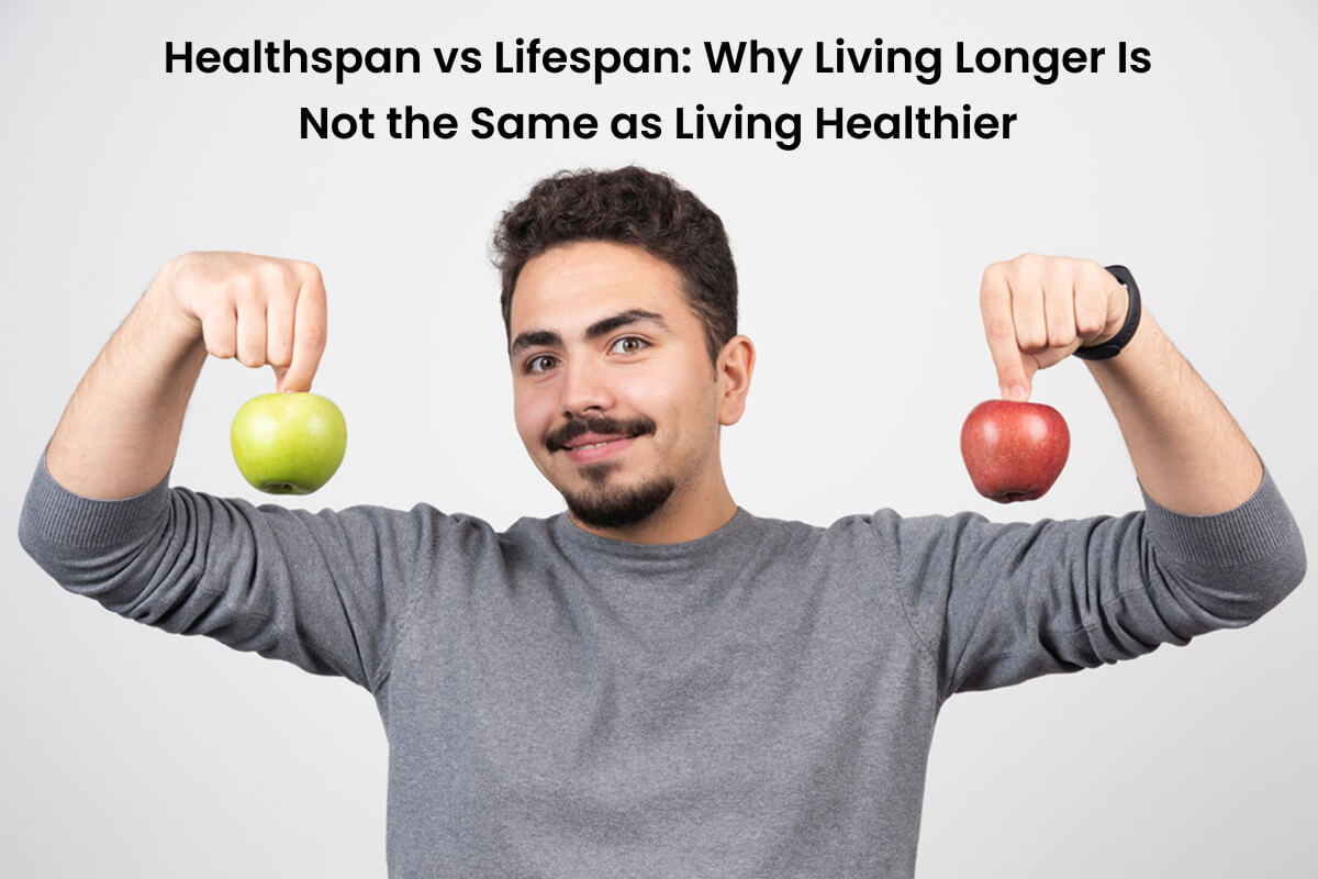 Healthy aging concept showing the difference between lifespan and healthspan